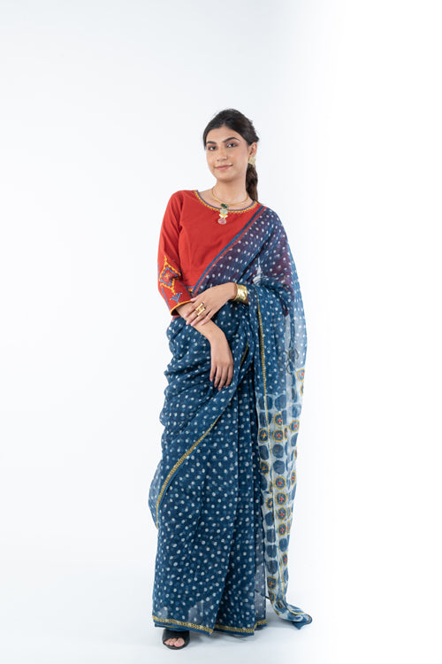 Rangsutra Shifrah Soof Embroidered Red 3-Quarter Sleeve Blouse
