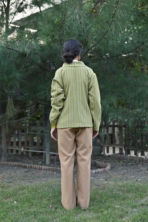Rangsutra Handwoven Woolen Green Full Sleeve Jacket