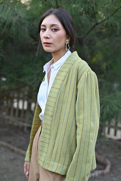 Rangsutra Handwoven Woolen Green Full Sleeve Jacket