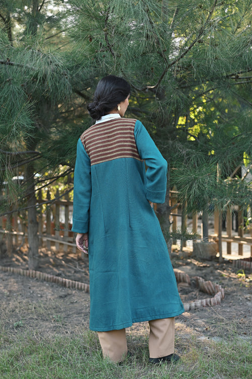 Rangsutra Handwoven Woolen Blue Front Open Jacket