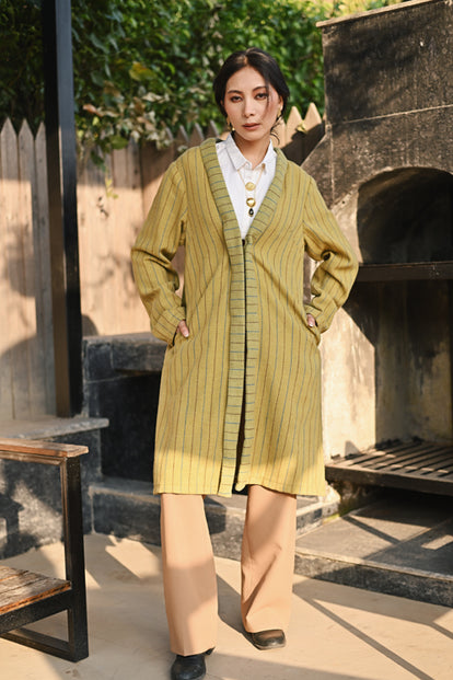 Rangsutra Handwoven Woolen Olive Full Sleeve Jacket