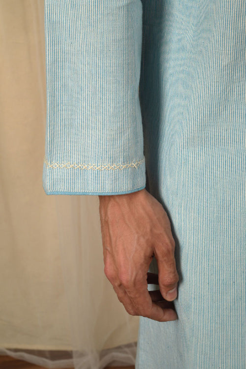 Rangsutra Baori Blue Hand Embroidered Full Sleeve Long Kurta
