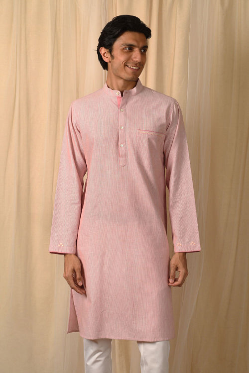 Rangsutra Baori Pink Hand Embroidered Full Sleeve Long Kurta