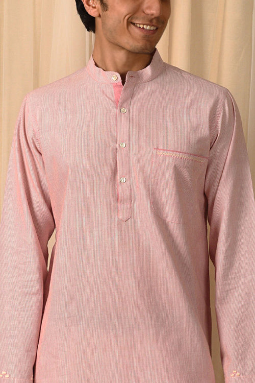 Rangsutra Baori Pink Hand Embroidered Full Sleeve Long Kurta