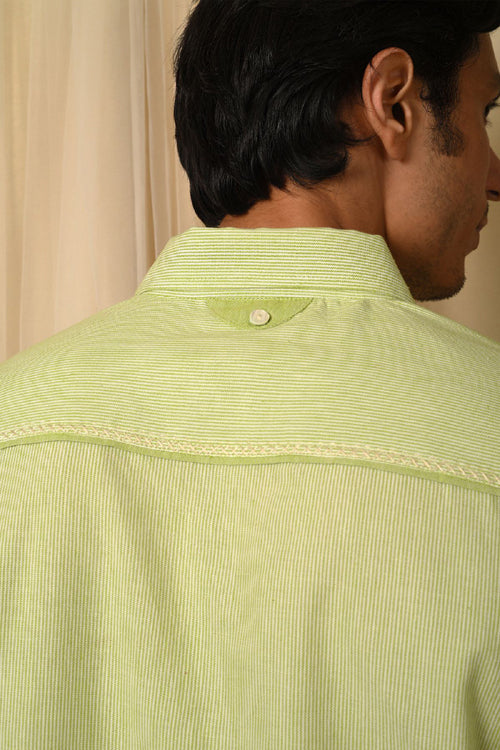 Rangsutra Baori Green Hand Embroidered Half Sleeve Shirt