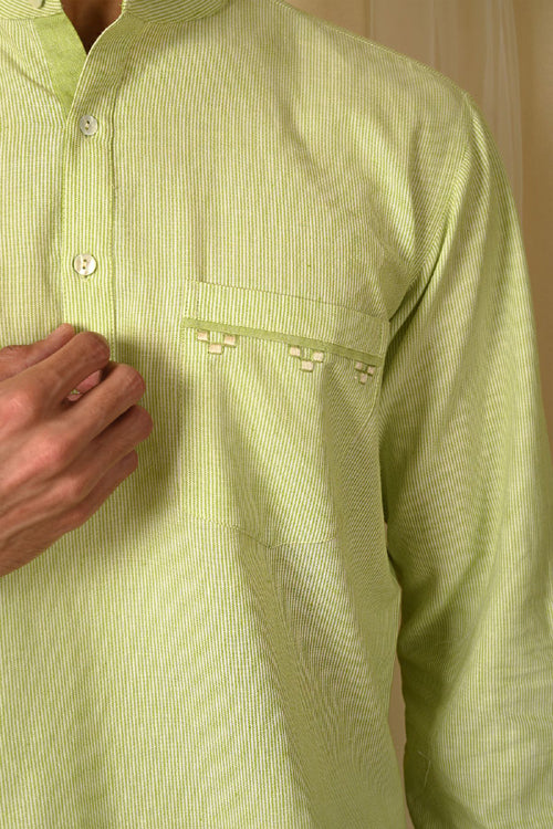 Rangsutra Baori Green Hand Embroidered Full Sleeve Short Kurta