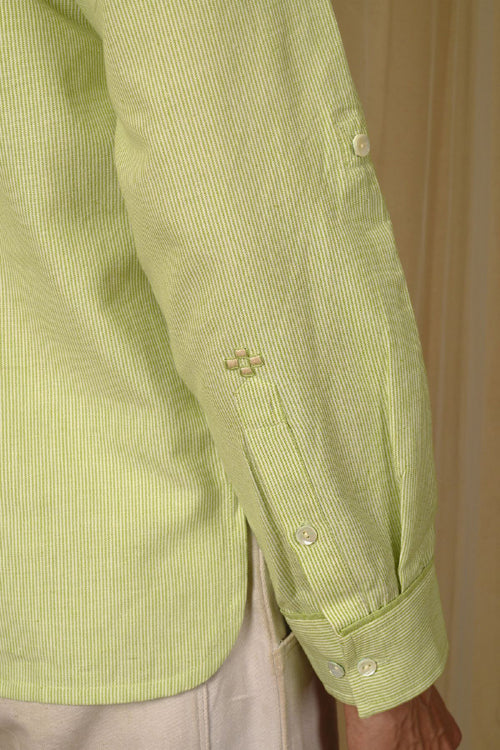 Rangsutra Baori Green Hand Embroidered Full Sleeve Short Kurta