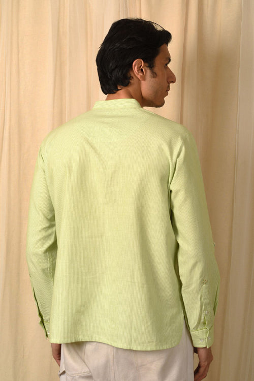 Rangsutra Baori Green Hand Embroidered Full Sleeve Short Kurta