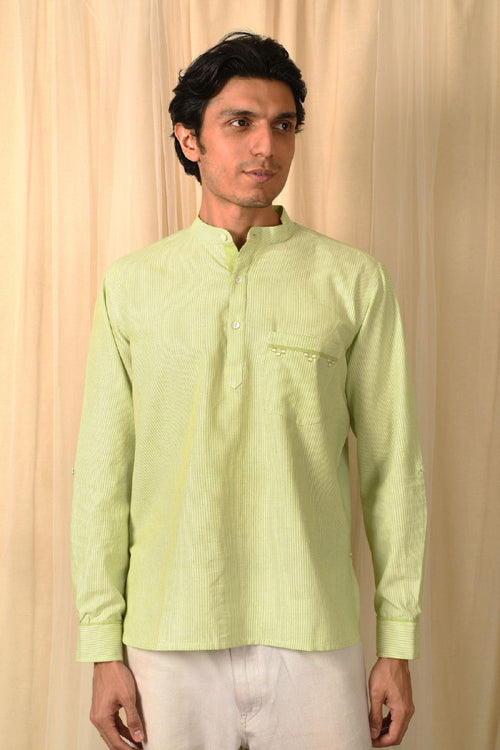 Rangsutra Baori Green Hand Embroidered Full Sleeve Short Kurta