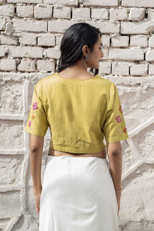 Rangsutra Cheenth Yellow Blouse With Front Concealed Placket And Pucca Embroidery