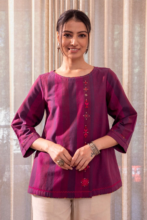 Rangsutra Haveli Soof Violet Hand Embroidered Top