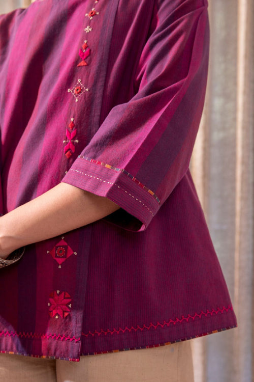 Rangsutra Haveli Soof Violet Hand Embroidered Top