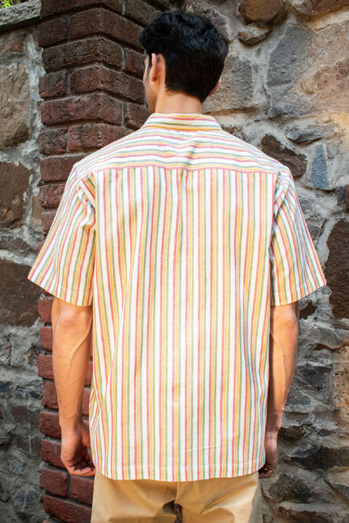 Rangsutra Dhaari Multi Color Striped Handwoven Half Sleeve Pure Cotton Shirt