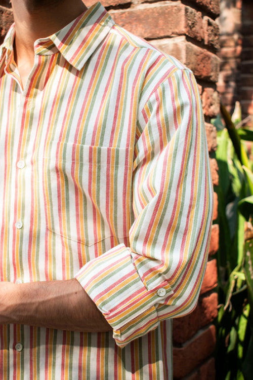 Rangsutra Dhaari Multi Color Striped Handwoven Full Sleeve Pure Cotton –  Okhaistore