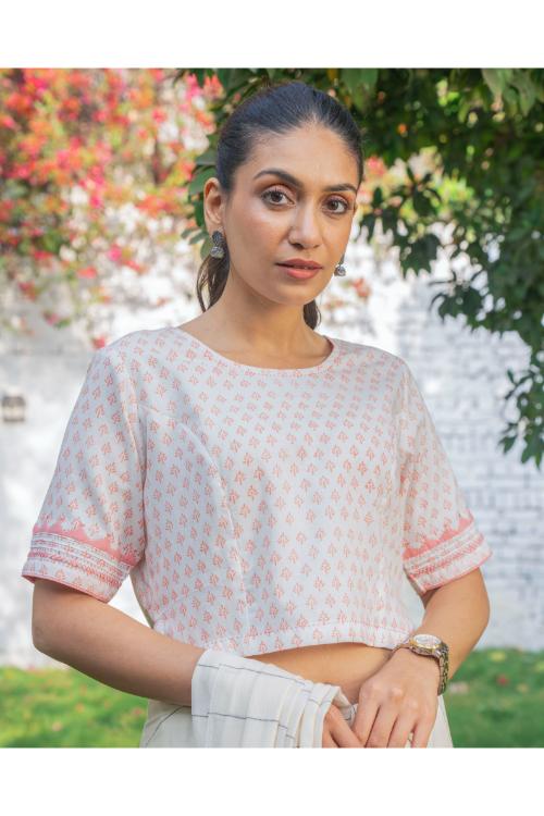 Rangsutra Suhani White Princess Cotton Blouse With Applique