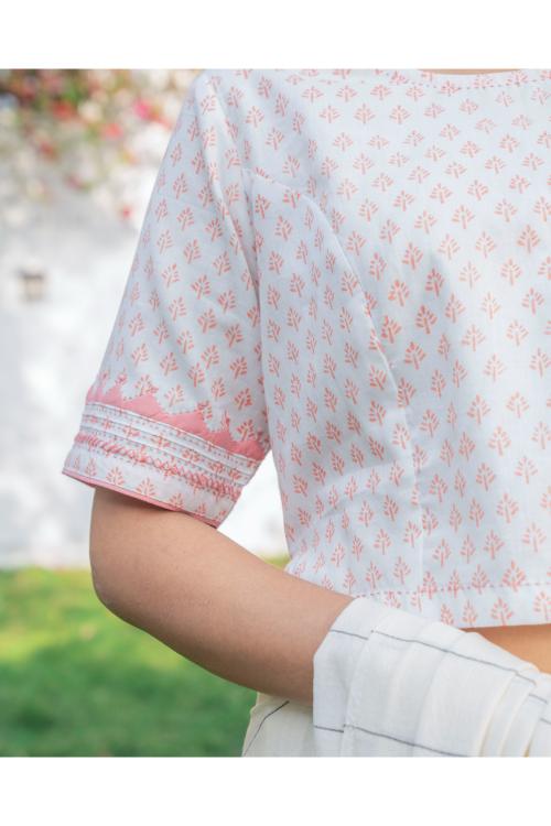 Rangsutra Suhani White Princess Cotton Blouse With Applique