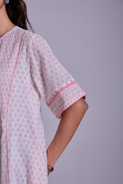 Rangsutra Suhani White Flared Cotton Dress With Applique