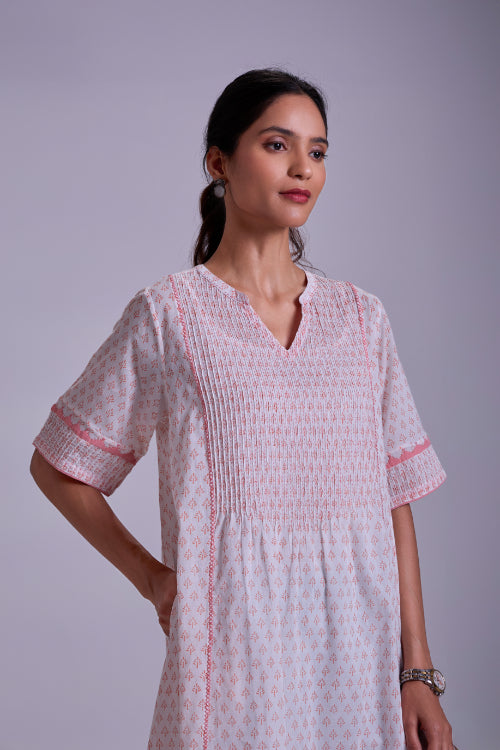 Rangsutra Suhani White Flared Cotton Dress With Applique