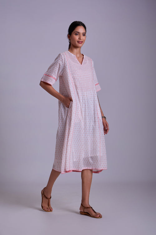 Rangsutra Suhani White Flared Cotton Dress With Applique
