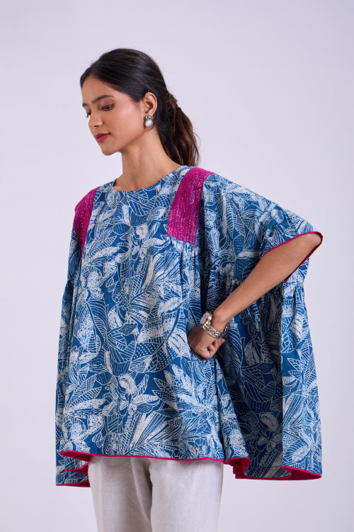 Rangsutra Chaaya Indigo Block Printed Over Sized Top