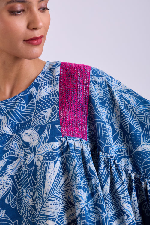 Rangsutra Chaaya Indigo Block Printed Over Sized Top
