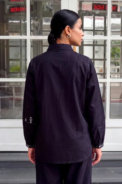 Rangsutra Bagh Cotton Full Sleeve Black Hand Embroidered Top