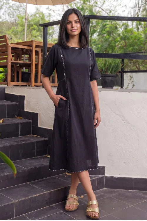 Rangsutra Dhwani Black Handloom Cotton Dress