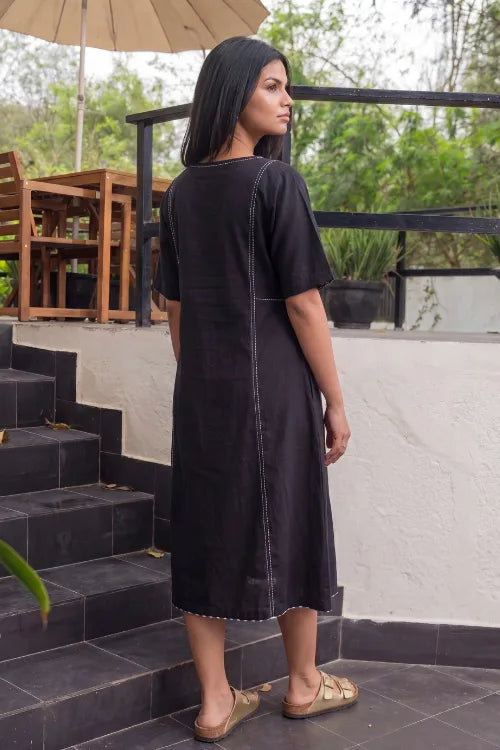 Rangsutra Dhwani Black Handloom Cotton Dress