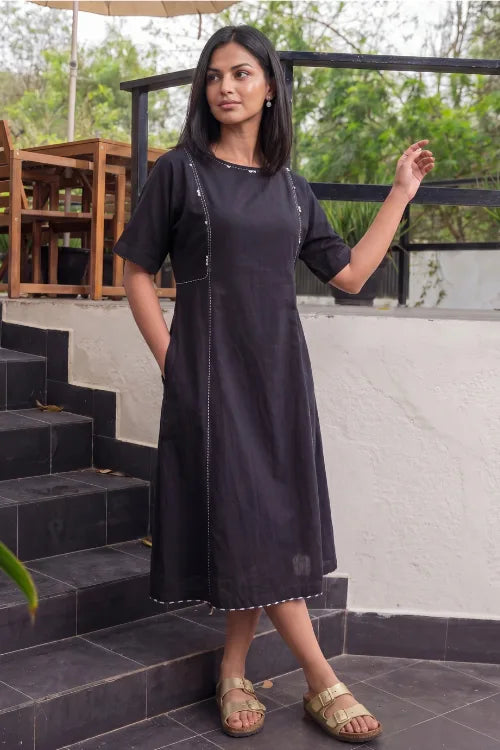 Rangsutra Dhwani Black Handloom Cotton Dress