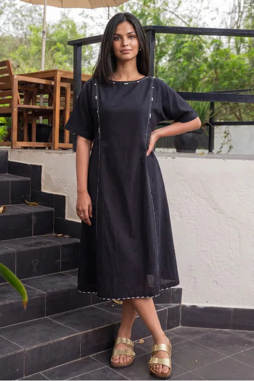 Rangsutra Dhwani Black Handloom Cotton Dress