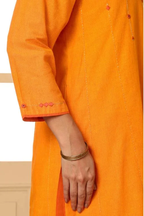 Rangsutra Aashvi Yellow Flared Mangalgiri Cotton Kurta With Soof Hand Embroidery