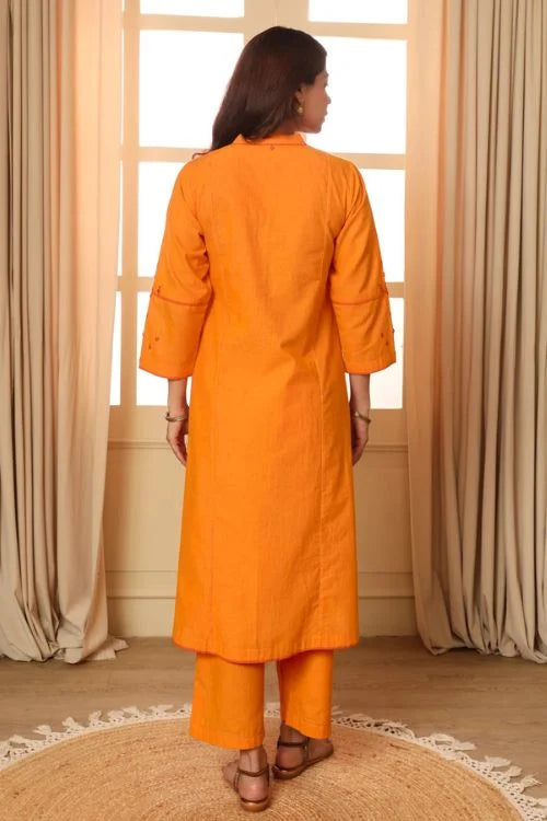 Rangsutra Aashvi Yellow Pleated Mangalgiri Cotton Kurta With Soof Hand Embroidery