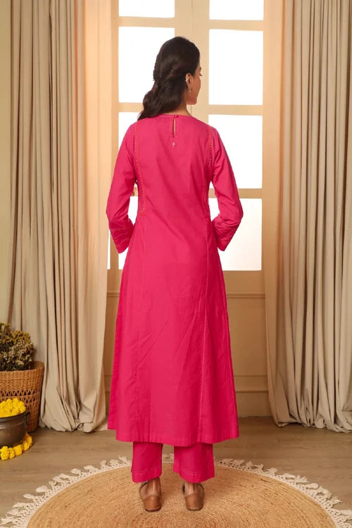 Rangsutra Aashvi Pink Kalidar Mangalgiri Cotton Kurta With Desert Hand Embroidery