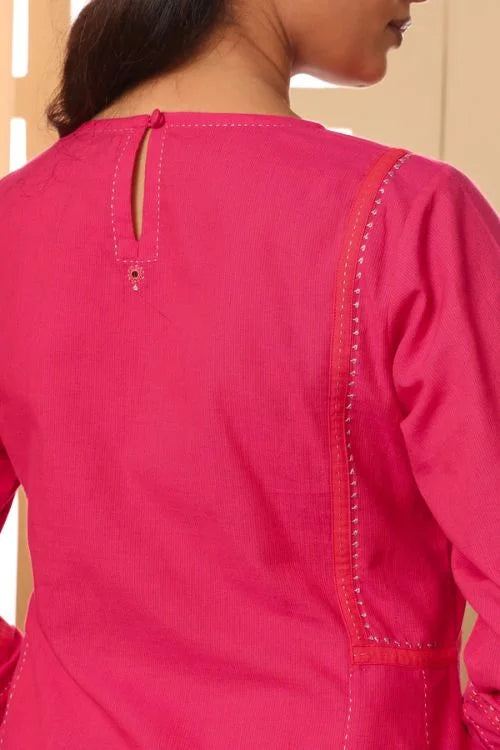Rangsutra Aashvi Pink Kalidar Mangalgiri Cotton Kurta With Desert Hand Embroidery