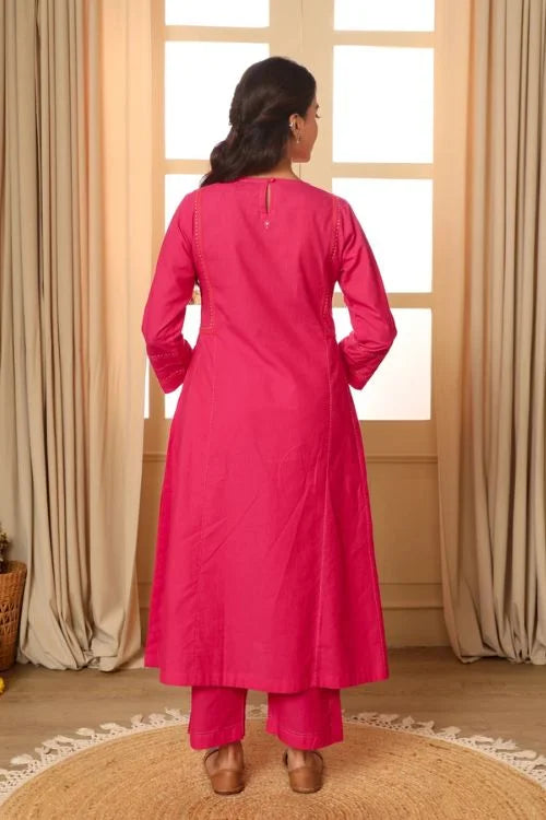 Rangsutra Aashvi Pink Kalidar Mangalgiri Cotton Kurta With Desert Hand Embroidery