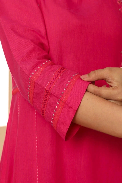 Rangsutra Aashvi Pink Kalidar Mangalgiri Cotton Kurta With Desert Hand Embroidery