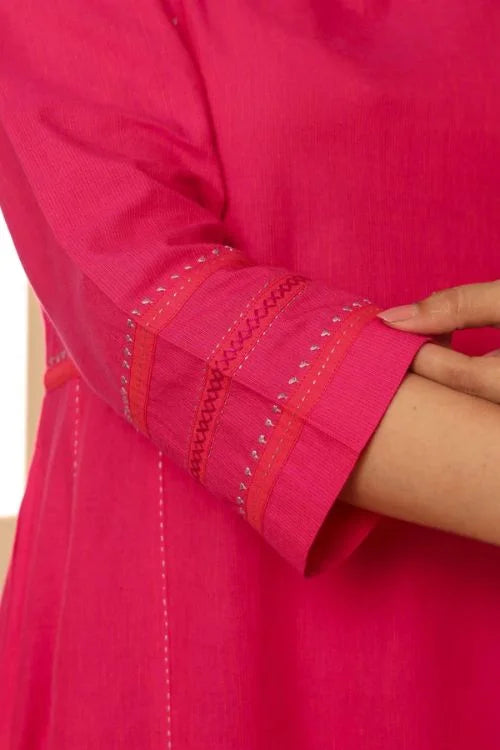 Rangsutra Aashvi Pink Kalidar Mangalgiri Cotton Kurta With Desert Hand Embroidery
