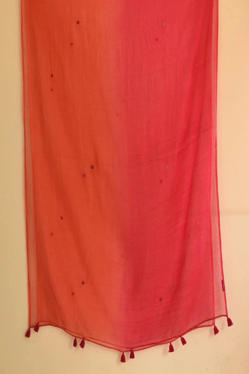 Rangsutra Aashvi Pink-Coral Kota Dupatta With Desert Hand Embroidery