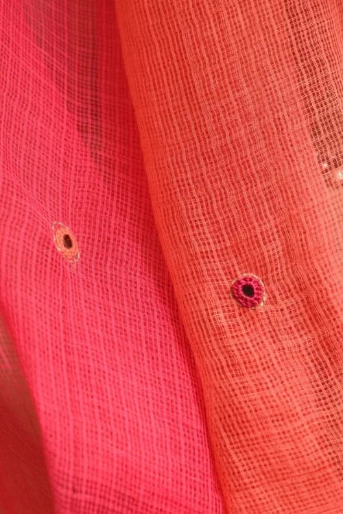 Rangsutra Aashvi Pink-Coral Kota Dupatta With Desert Hand Embroidery