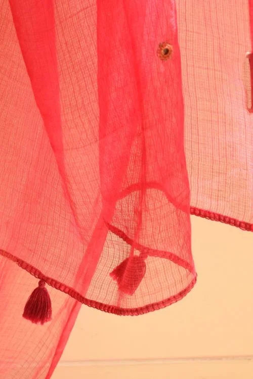Rangsutra Aashvi Pink-Coral Kota Dupatta With Desert Hand Embroidery