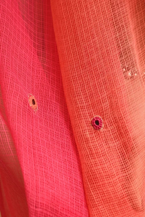 Rangsutra Aashvi Pink-Coral Kota Dupatta With Desert Hand Embroidery
