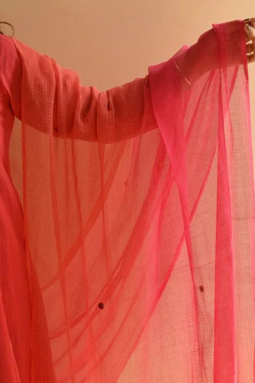 Rangsutra Aashvi Pink-Coral Kota Dupatta With Desert Hand Embroidery