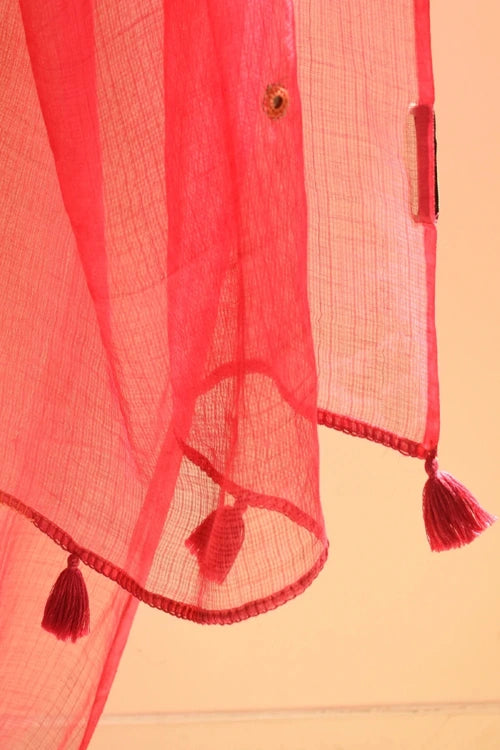 Rangsutra Aashvi Pink-Coral Kota Dupatta With Desert Hand Embroidery