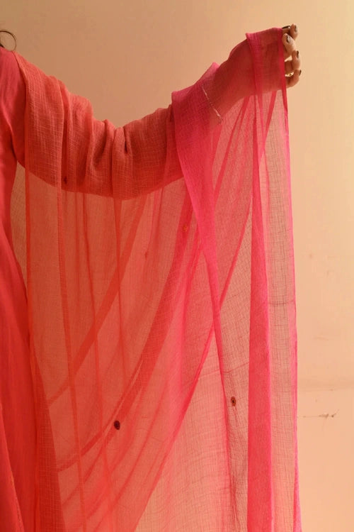 Rangsutra Aashvi Pink-Coral Kota Dupatta With Desert Hand Embroidery
