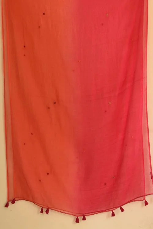 Rangsutra Aashvi Pink-Coral Kota Dupatta With Desert Hand Embroidery