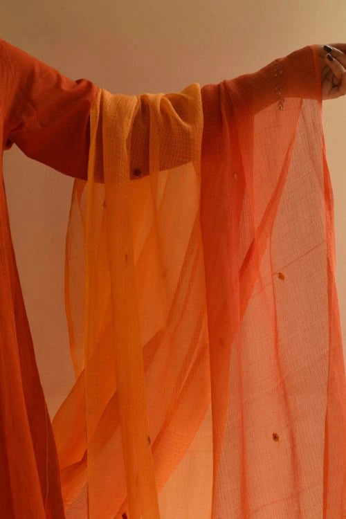Rangsutra Aashvi Yellow-Orange Kota Dupatta With Desert Hand Embroidery