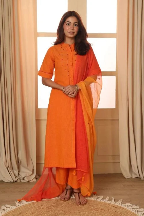 Rangsutra Aashvi Yellow-Orange Kota Dupatta With Desert Hand Embroidery