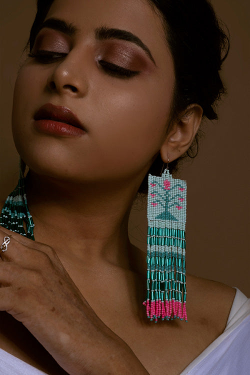 Melo Studio Rangoli Blue Hand Beaded Earrings