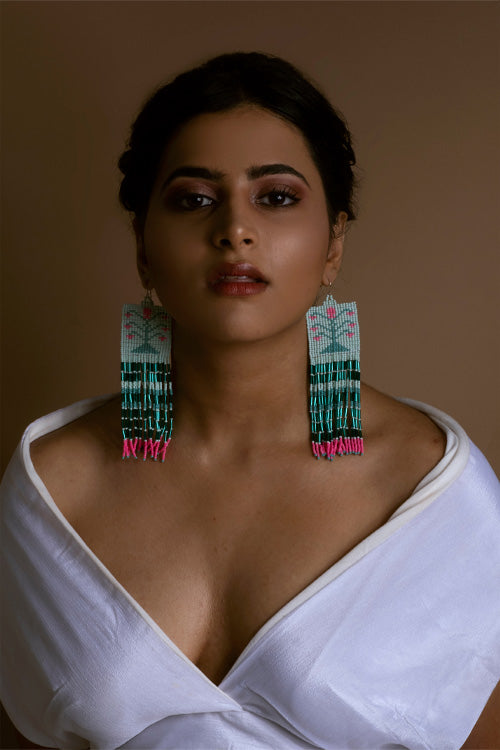 Melo Studio Rangoli Blue Hand Beaded Earrings