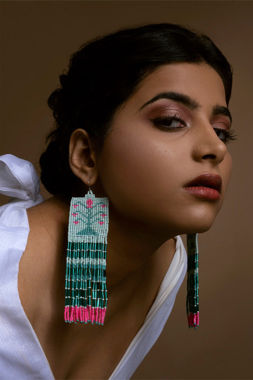 Melo Studio Rangoli Blue Hand Beaded Earrings